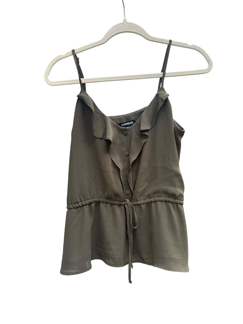 Express Olive Green Ruffle Button-Down Peplum Cami Tank Top